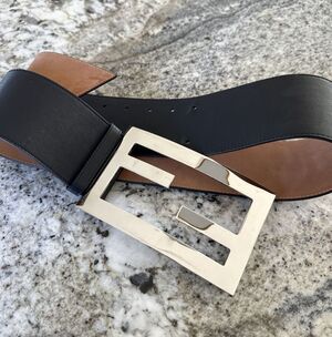 Fendi Black Leather Belt Large Silver FF Buckle Made Italy Size 85/34 WJF-078